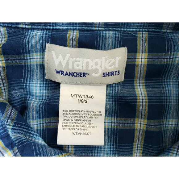 Wrangler Wrancher Men's Size Large Pearl Snap Western Shirt Blue Plaid - Picture 5 of 7